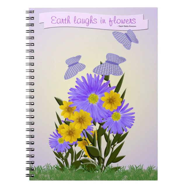 Gingham Butterflies och Wildblommor Personlig Anteckningsbok (Framsidan)