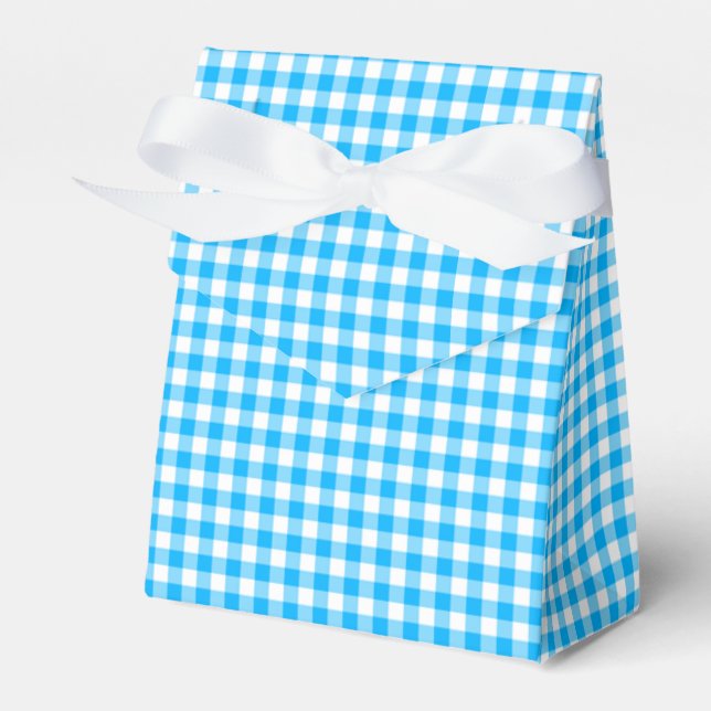 Gingham-Caribbean Blue Favor Box, Tält Presentaskar (Framsidan Sidan)