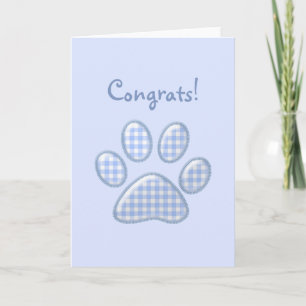 gingham cat tass - blue kort