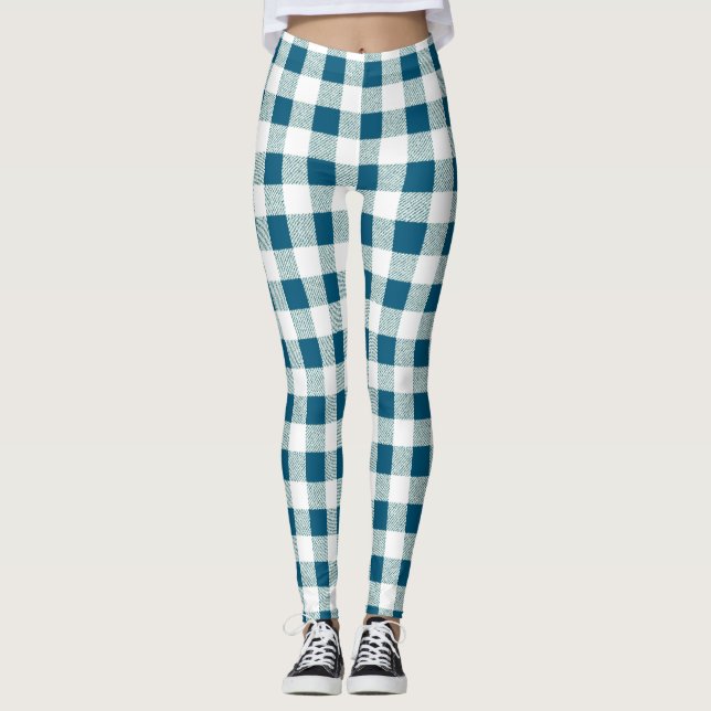 Gingham Check Bluish Grönt Leggings (Framsida)