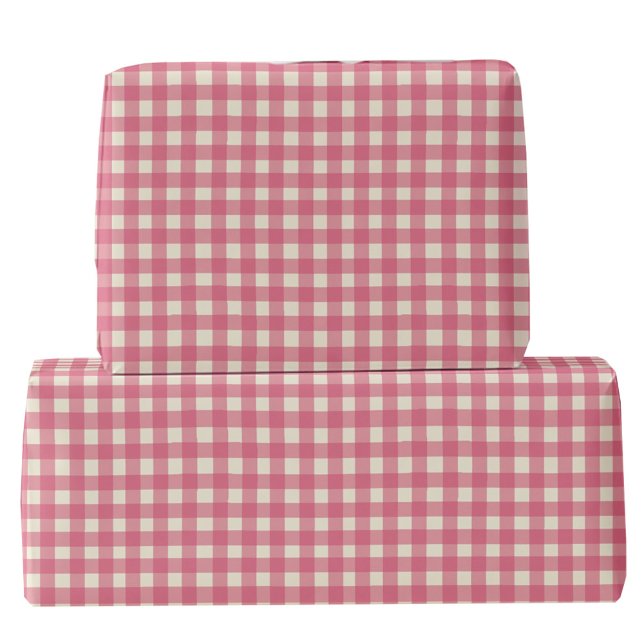 Gingham Check Cherry Red Cream Presentpapper (Pretty cherry pink and cream hand drawn summer gingham check plaid gift wrapping paper roll)