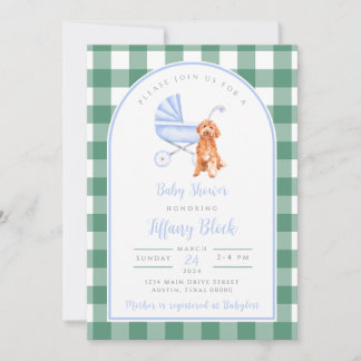 Gingham Check Hund Boy Baby Shower-inbjudan Inbjudningar