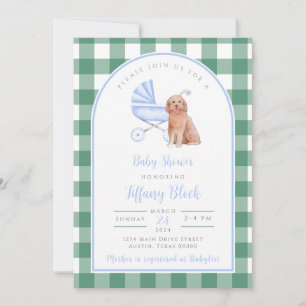 Gingham Check Hund Boy Baby Shower-inbjudan Inbjudningar