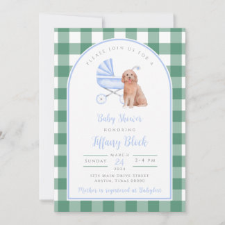 Gingham Check Hund Boy Baby Shower-inbjudan Inbjudningar