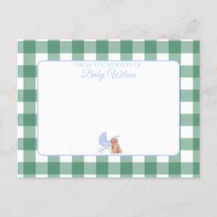 Gingham Check Hund Boy Baby Shower Tackkort Vykort