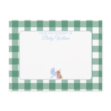 Gingham Check Hund Boy Baby Shower Tackkort
