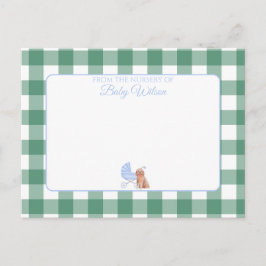 Gingham Check Hund Boy Baby Shower Tackkort Vykort
