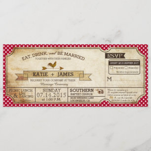 Gingham Check Land Picnic Bröllop Fransk Inbjudningar