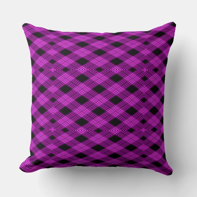 Gingham Check Lila och Black Dekorativ kudde (Framsida)