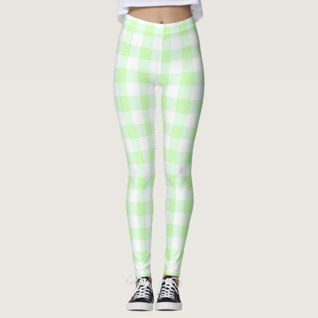 Gingham Check Ljust grönt Leggings (Framsida)
