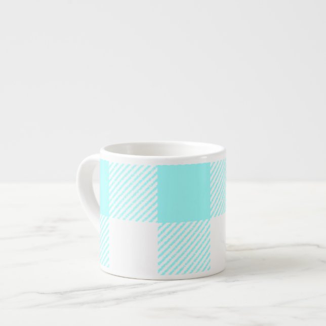 Gingham Check Mönster (ljusblå) Espressomugg (Framsida vänster)
