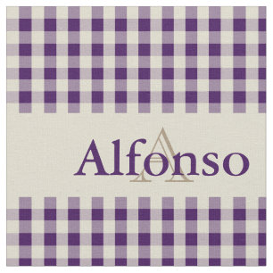 Gingham Check Mönster Monogram Grape Lila Beige Tyg