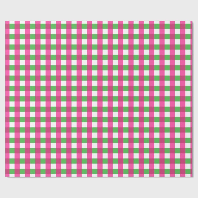 Gingham Check Mönster Shock rosa och Grönt Presentpapper (Platt)