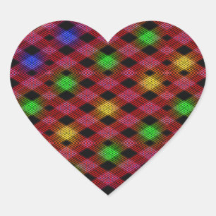 Gingham Check Multicolor Mönster Hjärtformat Klistermärke