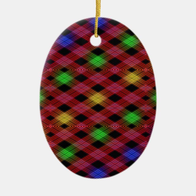 Gingham Check Multicolor Mönster Julgransprydnad Keramik (Framsidan)