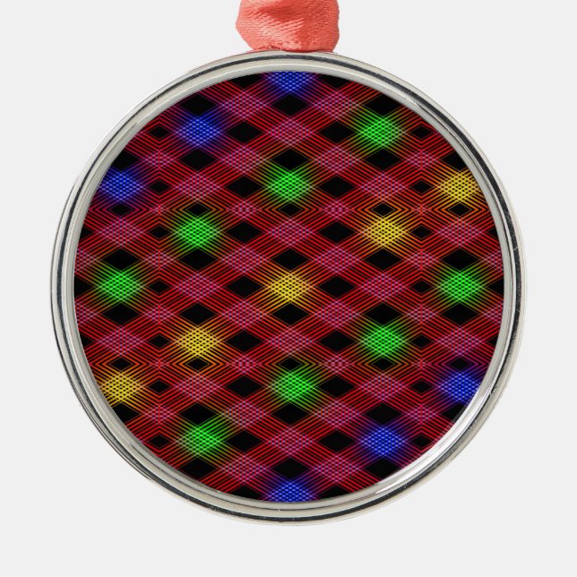 Gingham Check Multicolor Mönster Julgransprydnad Metall (Framsidan)
