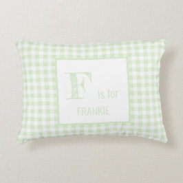 Gingham Check Pastel Mint Grönt & White Monogram Prydnadskudde