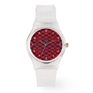 Gingham Check Red and Black Sporty Rosa Watch Armbandsur