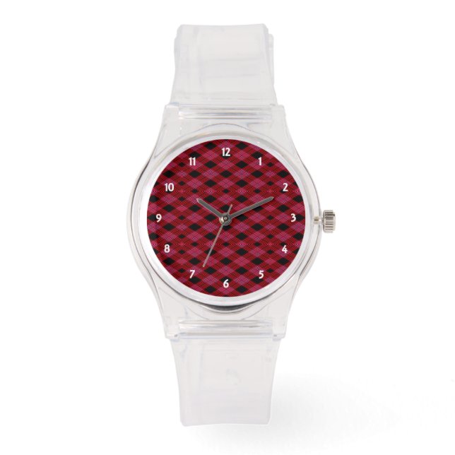Gingham Check Red and Black Sporty Rosa Watch Armbandsur (Framsida)