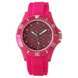 Gingham Check Red and Black Sporty Rosa Watch Armbandsur