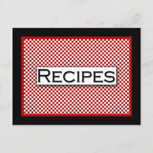Gingham Check Red Black White Recept Card Vykort