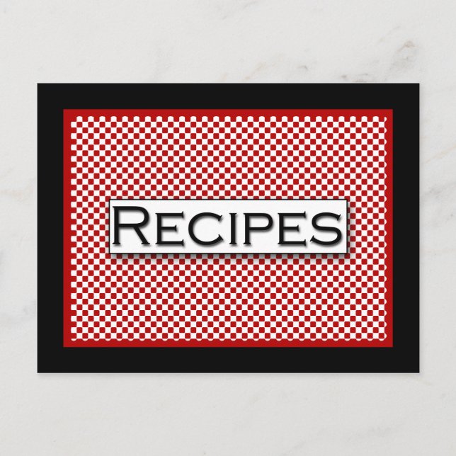 Gingham Check Red Black White Recept Card Vykort (Framsida)