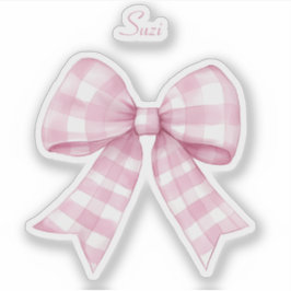 Gingham Check Rosa Band med Namn Vinyldekal Klistermärken