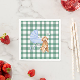 Gingham Check Valp Golden doodl Baby Shower Servet Pappersservett
