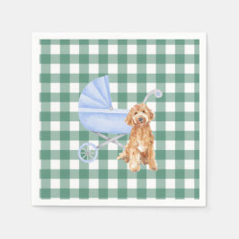 Gingham Check Valp Golden doodl Baby Shower Servet Pappersservett