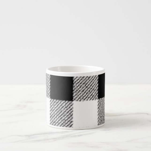 Gingham checkar mönster svartvitt espressomugg (Framsidan)