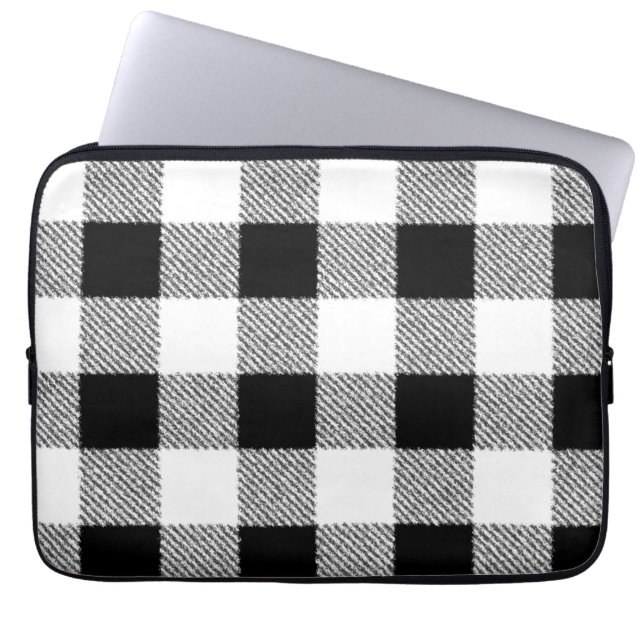 Gingham checkar mönster svartvitt laptop sleeve (Framsidan)