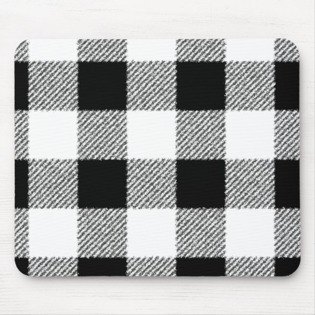 Gingham checkar mönster svartvitt musmatta (Framsidan)
