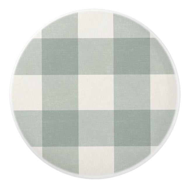 Gingham checkar plaid Light Sage grönt Knopp (Framsidan)