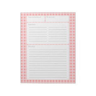 Gingham Checker Recept Page med Färg Option Anteckningsblock