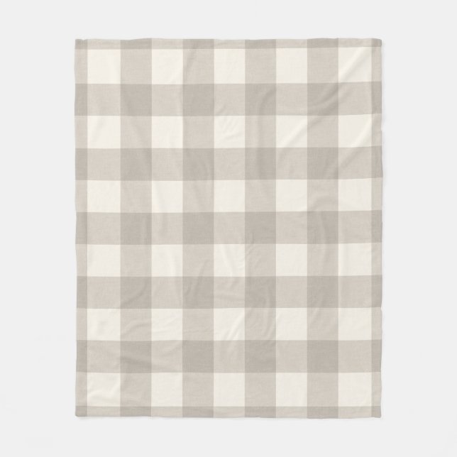 Gingham checkplaid neutralt beige fleecefilt (Framsidan)