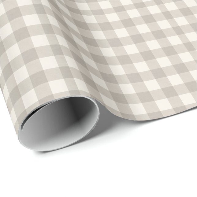 Gingham checkplaid neutralt beige presentpapper (Rullad Hörn)