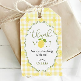 Gingham Citron Citrus Tematiserad Baby Shower Presentetikett