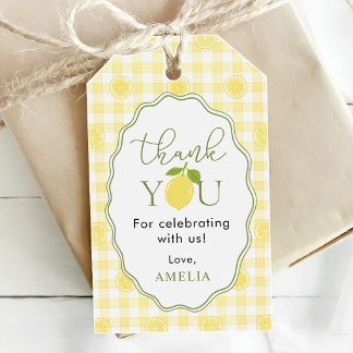 Gingham Citron Citrus Tematiserad Baby Shower Presentetikett