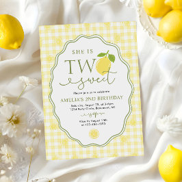 Gingham Citron Citrus Tematisk 2-års Födelsedag Inbjudningar