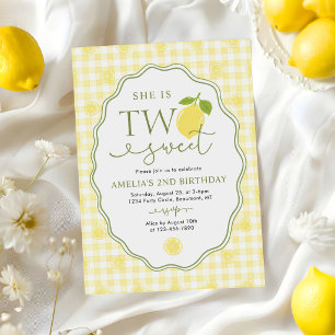 Gingham Citron Citrus Tematisk 2-års Födelsedag Inbjudningar