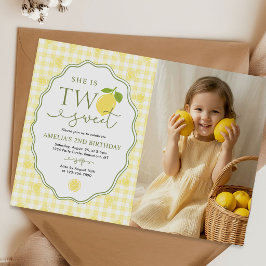 Gingham Citron Citrus Tematisk 2-års Födelsedagsfo Inbjudningar