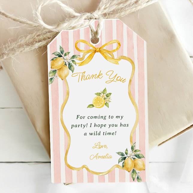 Gingham Citron Tema 1-årsdag Presentetikett (Skapare uppladdad)