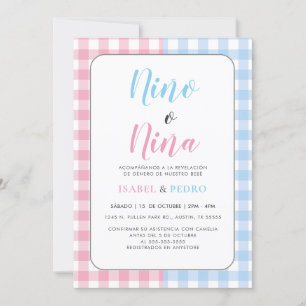 Gingham Classic Nino o Nina Spanska Genderna Revea Inbjudningar