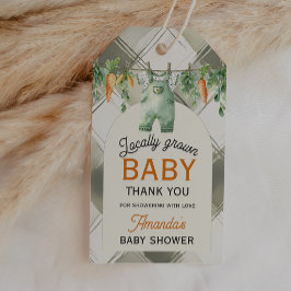 Gingham Clothesline Locally Grown Baby Shower Presentetikett