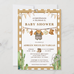 Gingham Clothesline Spain Baby Shower Inbjudningar