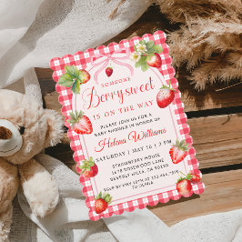 Gingham Coquette Berry Barnrumsinbjudan Inbjudningar