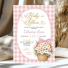 Gingham Coquette Daisy Baby i Blom Baby Shower Inbjudningar