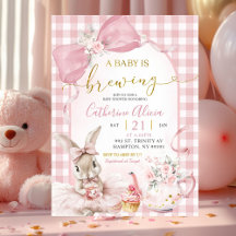 Gingham Coquette Rosa Blommig Kanin Baby Shower