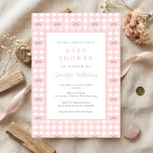 Gingham Coquette Rosa Flick Bebis Shower Inbjudan