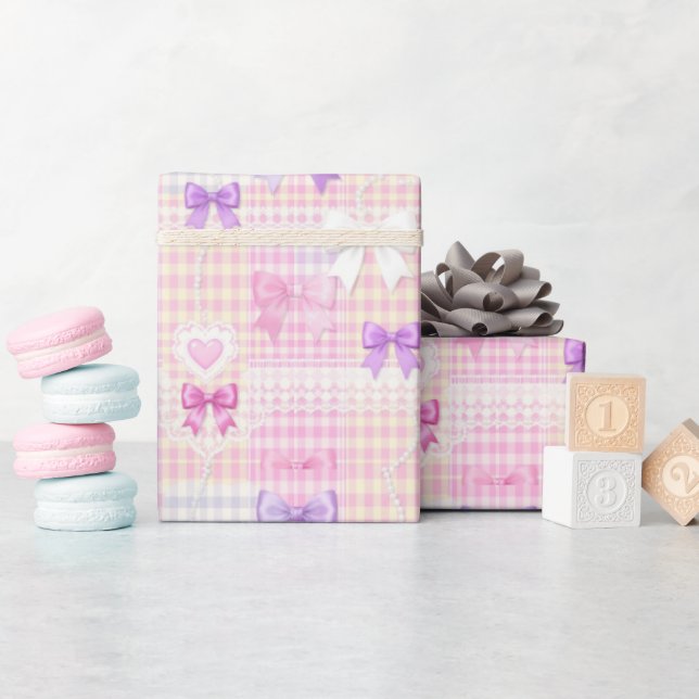 Gingham Coquette-smycken Baby Shower Flickor Födel Presentpapper (Baby Shower)